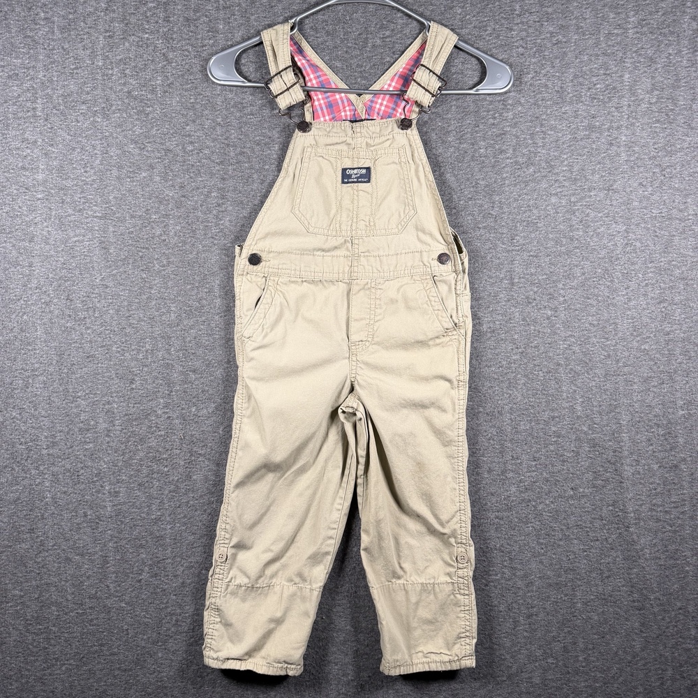 OshKosh B'gosh Overalls Toddler 5T Beige Cotton Elastic Waist Kids Play